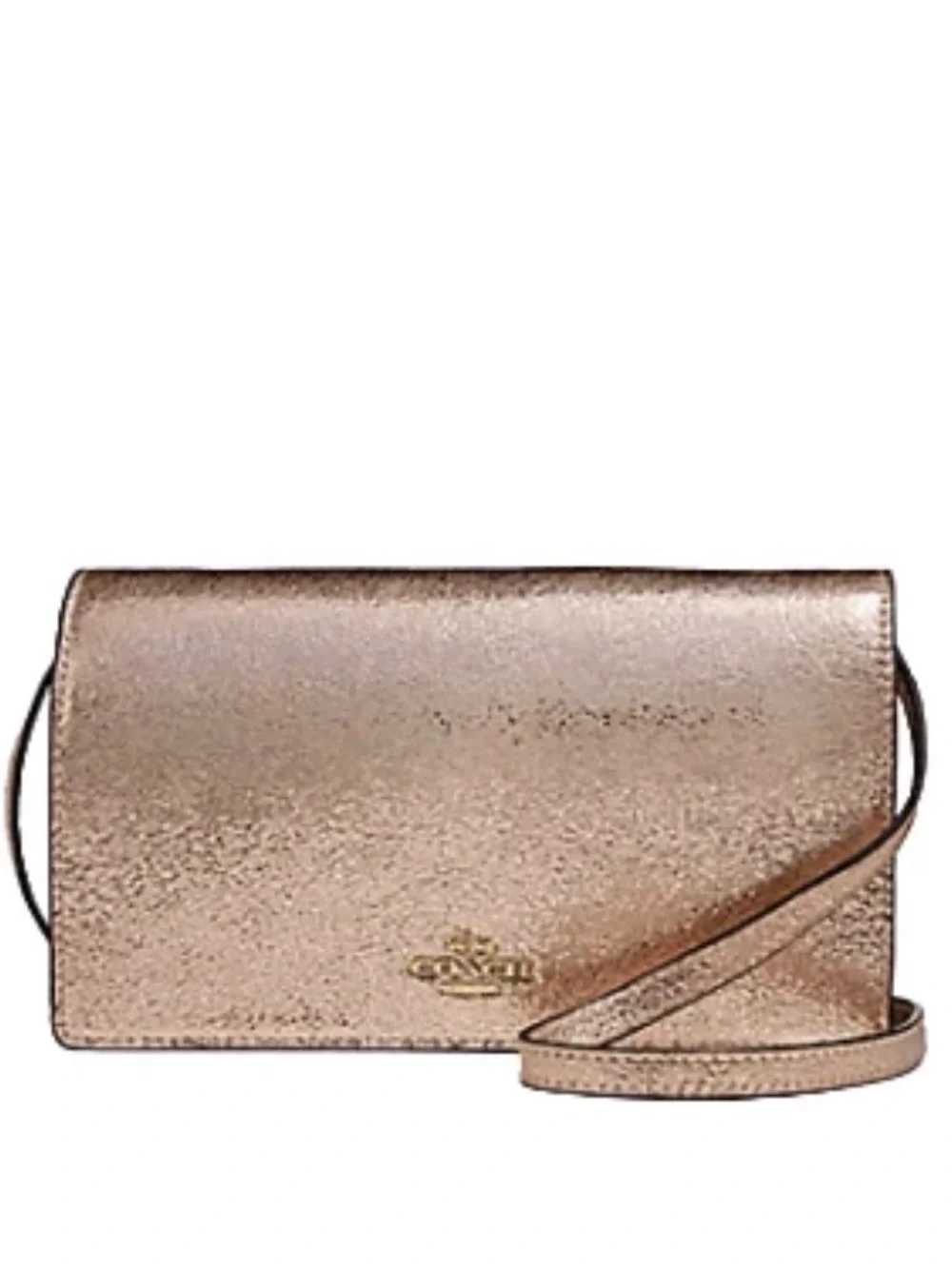 Coach Hayden Foldover Crossbody Clutch Bag Crinkle Metallic Rose Gold Leather